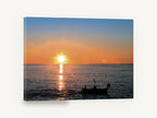 Fishing Boat at Dusk, sunset fishing boat ocean photograph, coastal canvas wall art print ready to hang