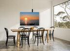 Fishing Boat at Dusk coastal canvas print on the wall of a dining room