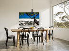 Shade Tree Shoreline coastal canvas print on the wall of a dining room