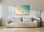 Summer Shore Crowd coastal canvas print on the wall of a living room
