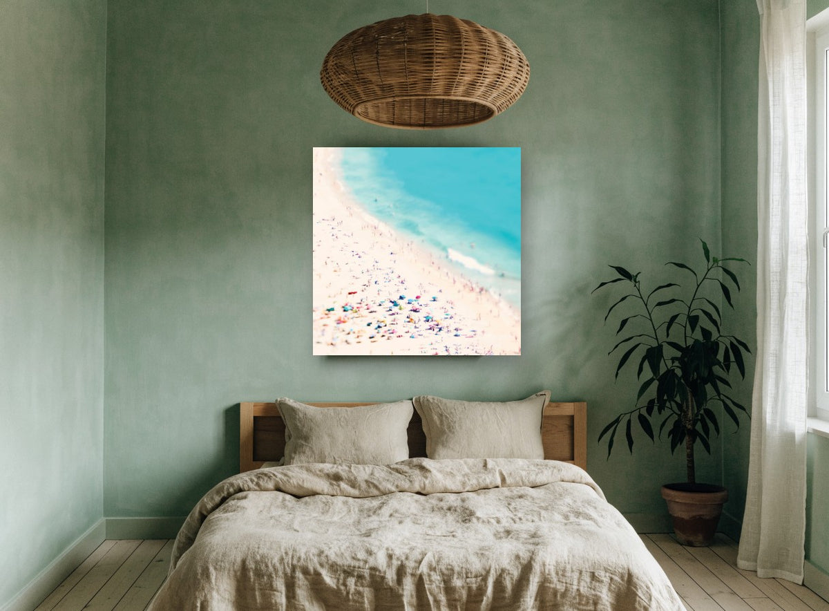 Crowded Shore Day coastal canvas print on the wall of a bedroom