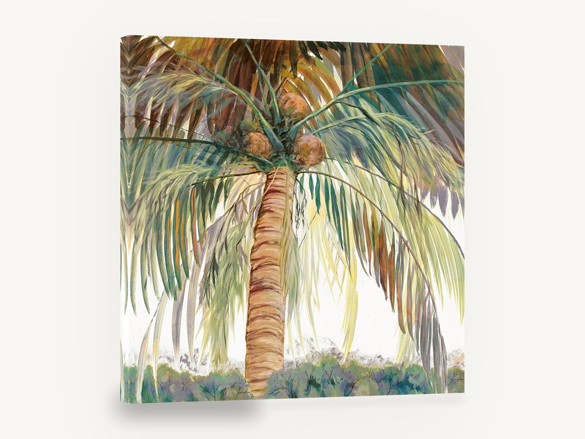 Coconut Palm Canopy, tropical coconut palm tree painting, landscape canvas wall art print ready to hang