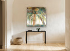 Coconut Palm Canopy landscape canvas print on the wall of a hallway