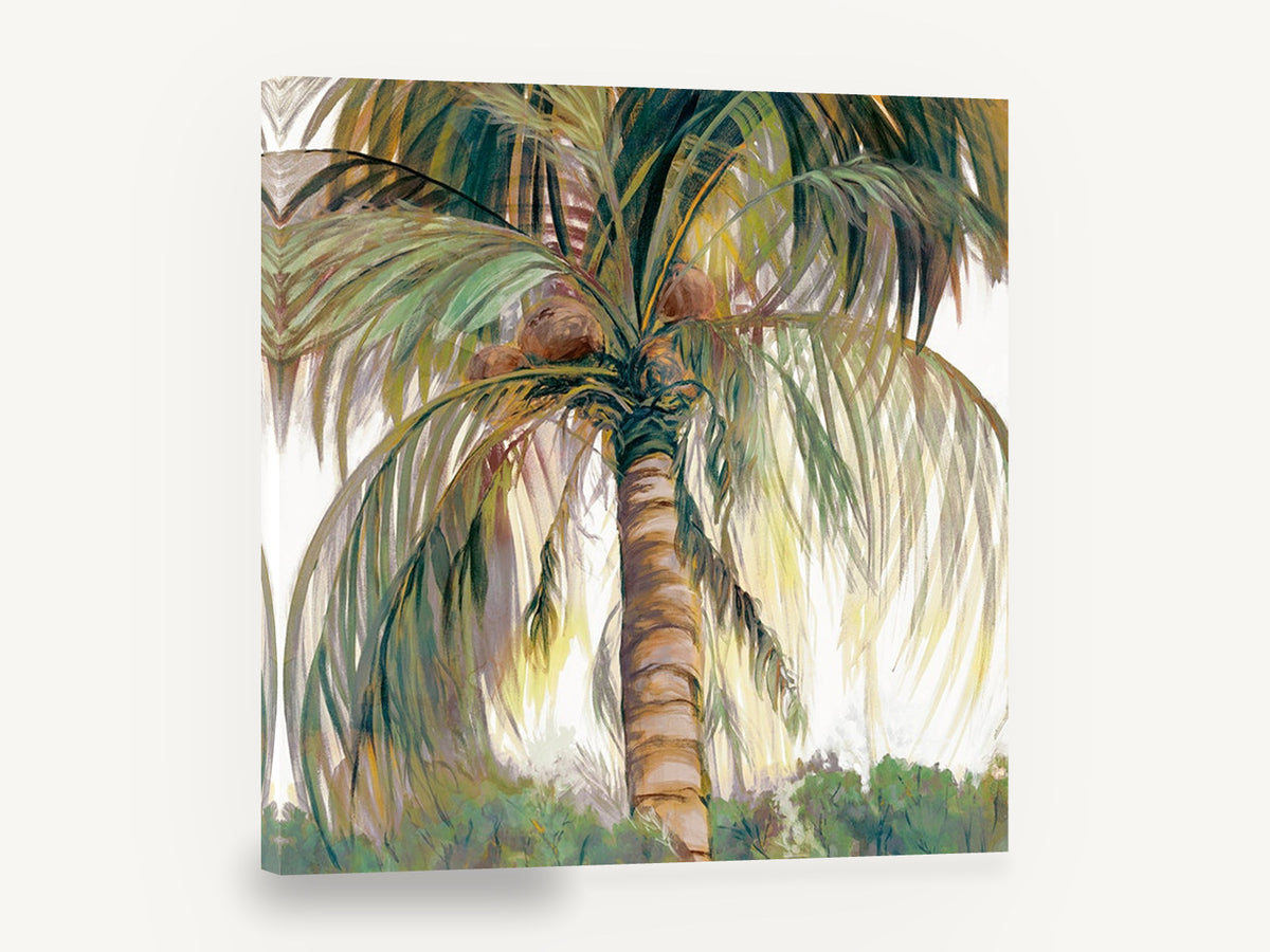 Coconut Palm Canopy, tropical coconut palm tree painting, landscape canvas wall art print ready to hang