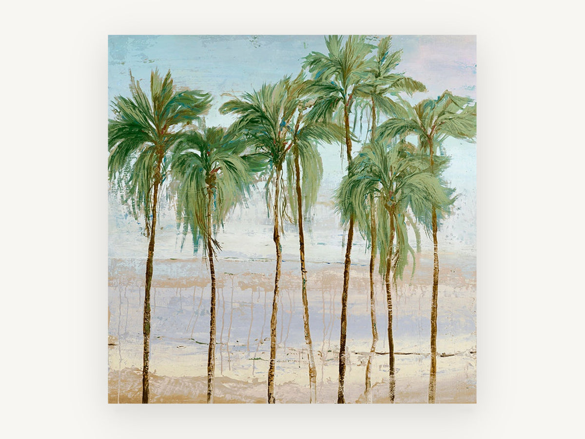 Palms Along the Shoreline, coastal canvas wall art print, front view