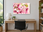 Pink Crabapple Bloom floral canvas print on the wall of a study