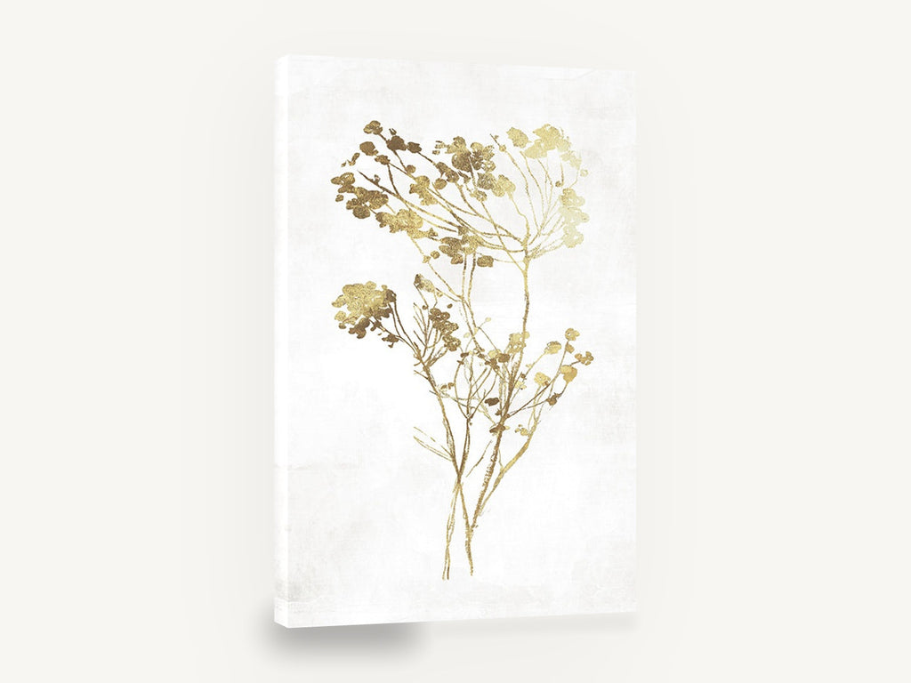 Golden Meadow Sprigs, gold botanical wildflower sprigs illustration, floral canvas wall art print ready to hang
