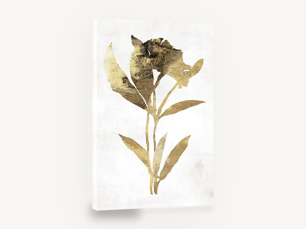 Gilded Bloom Silhouette, gold leaf flower silhouette botanical, floral canvas wall art print ready to hang
