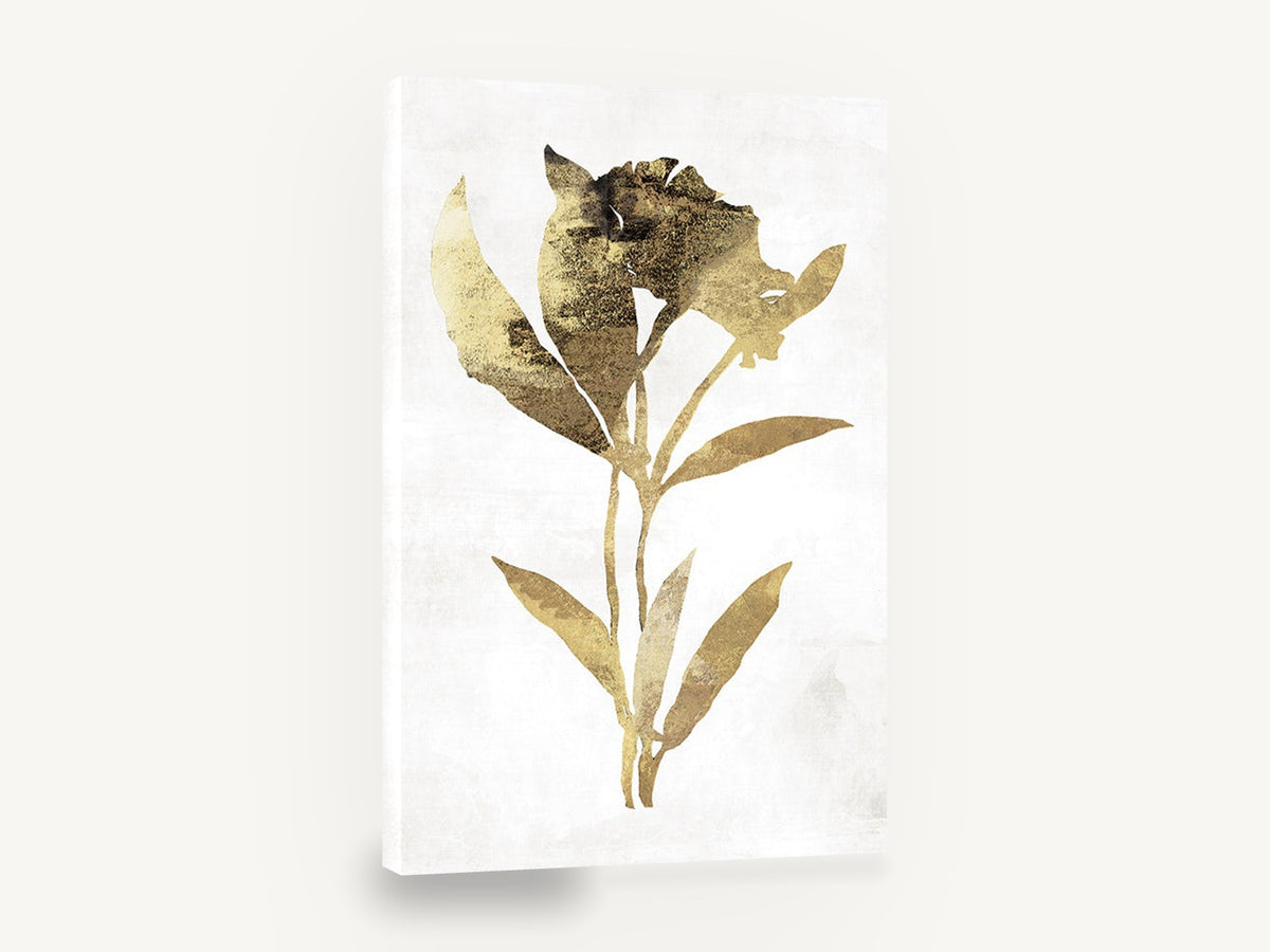 Gilded Bloom Silhouette, gold leaf flower silhouette botanical, floral canvas wall art print ready to hang