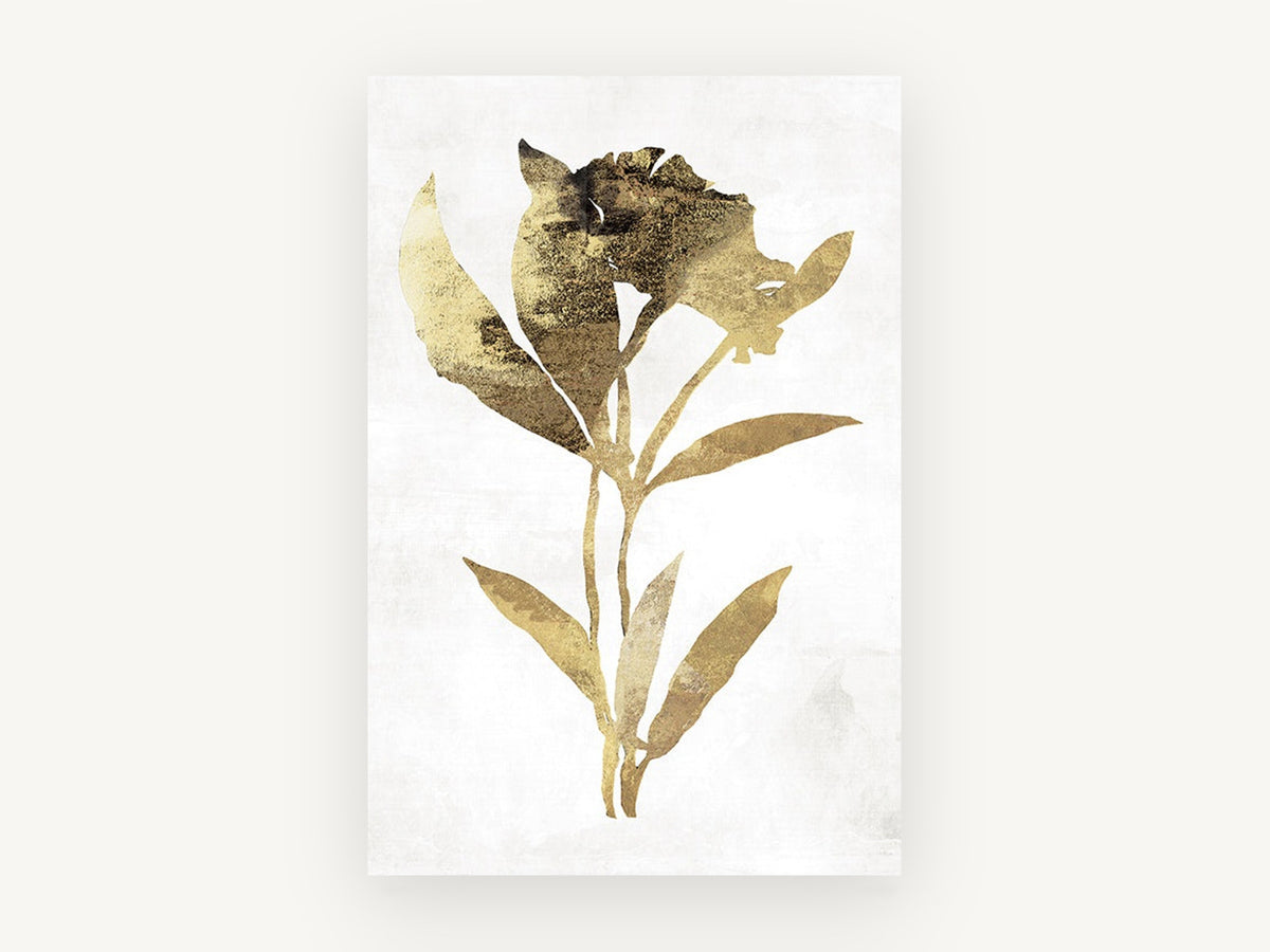 Gilded Bloom Silhouette, floral canvas wall art print, front view