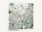 Misty Blossom Sprigs, pink white blossom branches painting, floral canvas wall art print ready to hang