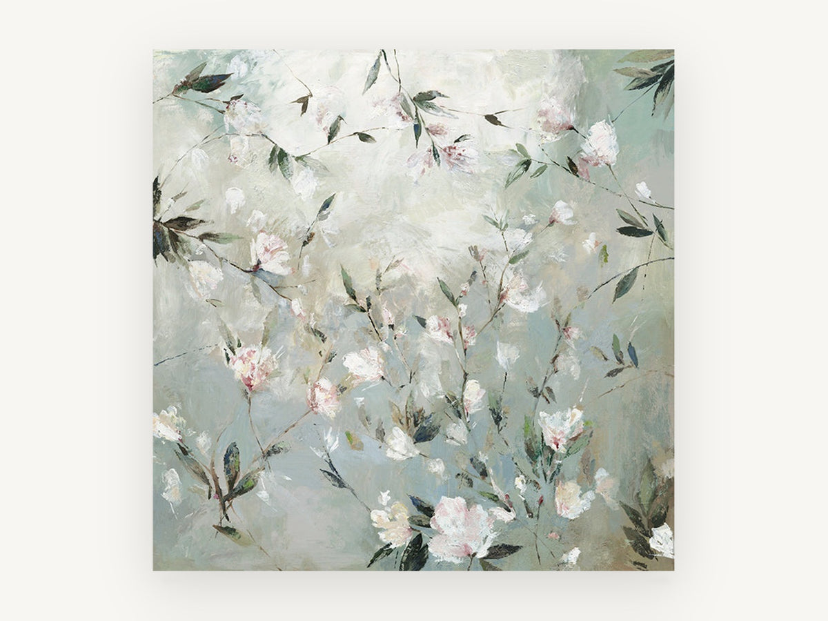 Misty Blossom Sprigs, floral canvas wall art print, front view