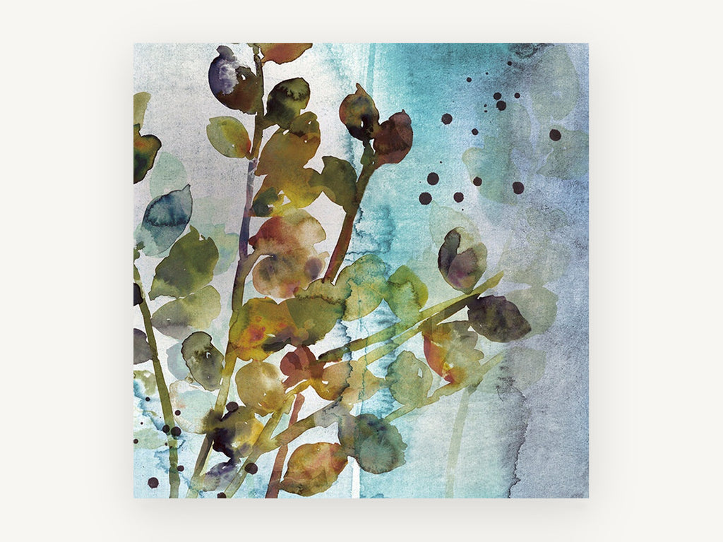 Teal Mist Branches, floral canvas wall art print, front view