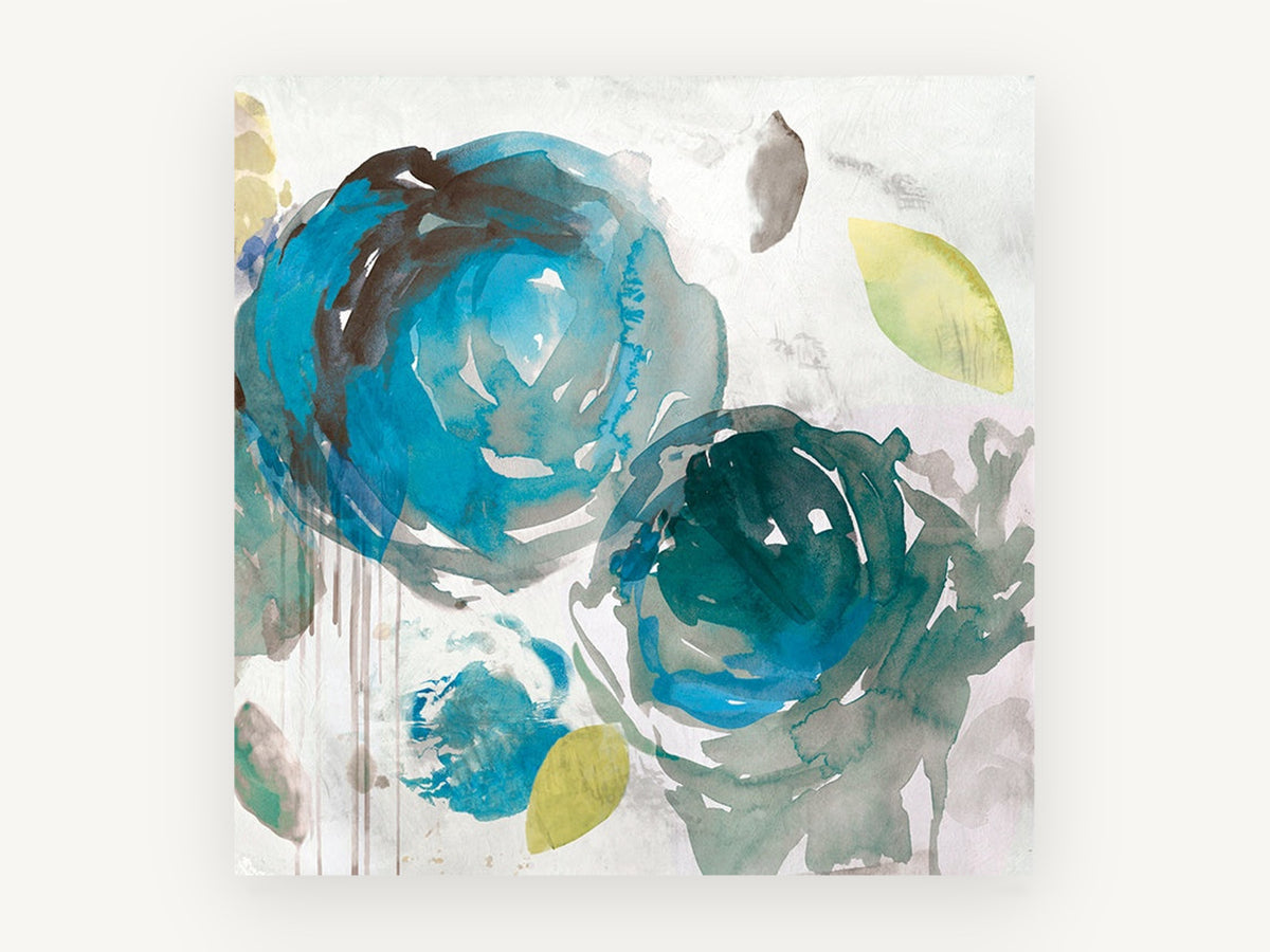 Teal Bloom Drift, floral canvas wall art print, front view