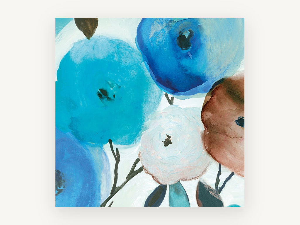 Blue Bloom Cluster, floral canvas wall art print, front view