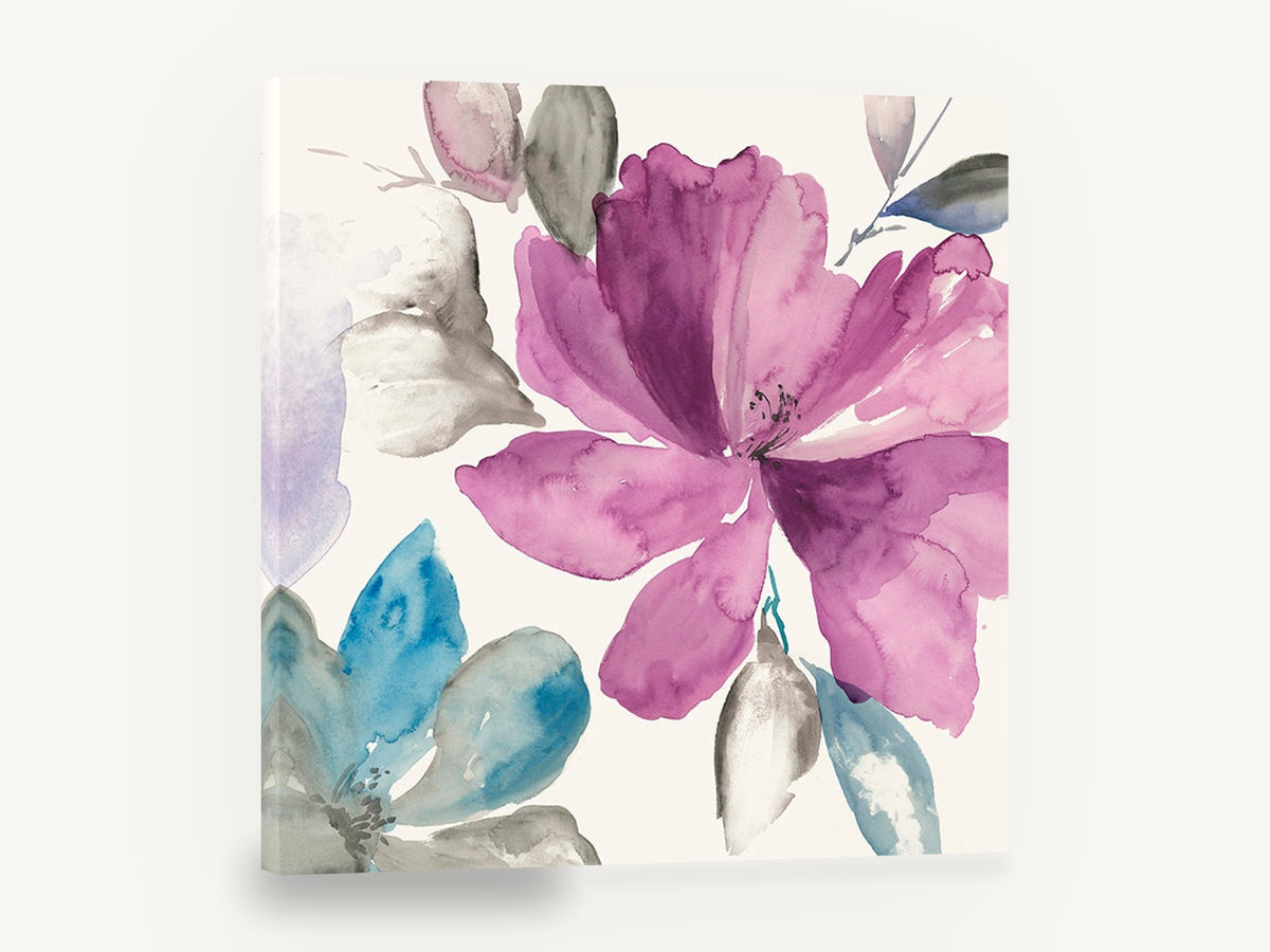 Magenta Bloom Wash, magenta pink flower watercolour floral, floral canvas wall art print ready to hang