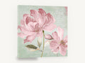 Blush Peony Script, vintage pink peony script floral, stretched canvas wall art print ready to hang