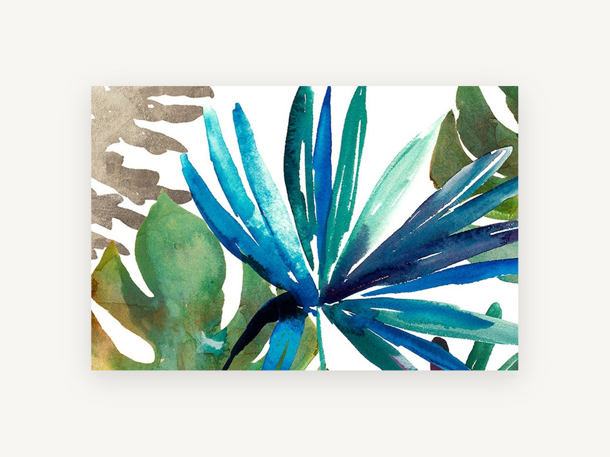 Teal Palm Fan, coastal canvas wall art print, front view