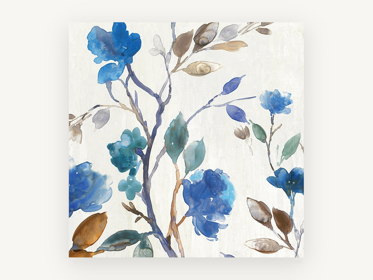 Cobalt Blossom Branches, floral canvas wall art print, front view
