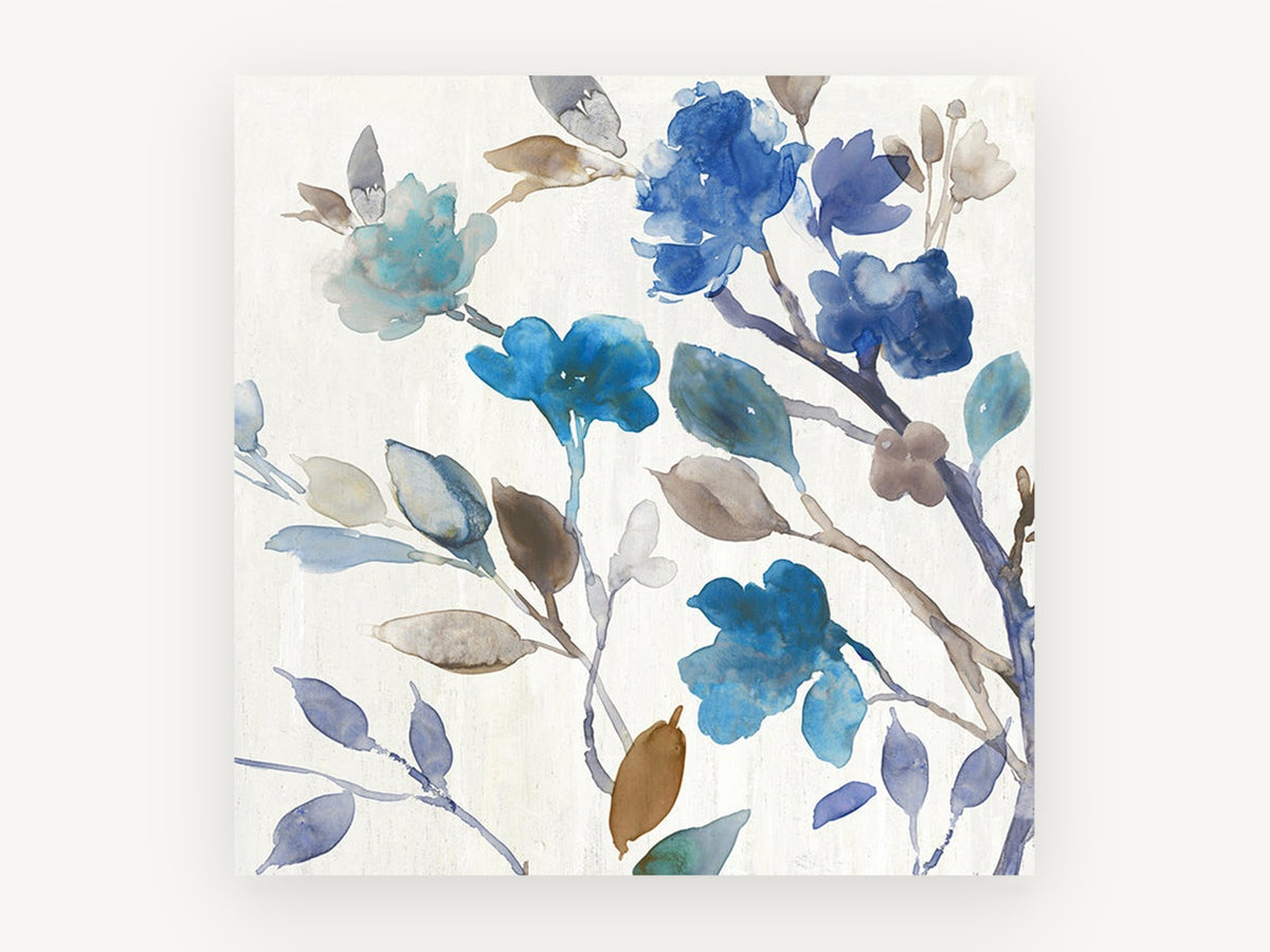 Azure Petal Drift, floral canvas wall art print, front view