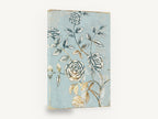 Gilded Rose Trellis, blue and gold rose branch illustration, floral canvas wall art print ready to hang