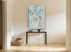 Gilded Rose Trellis floral canvas print on the wall of a hallway