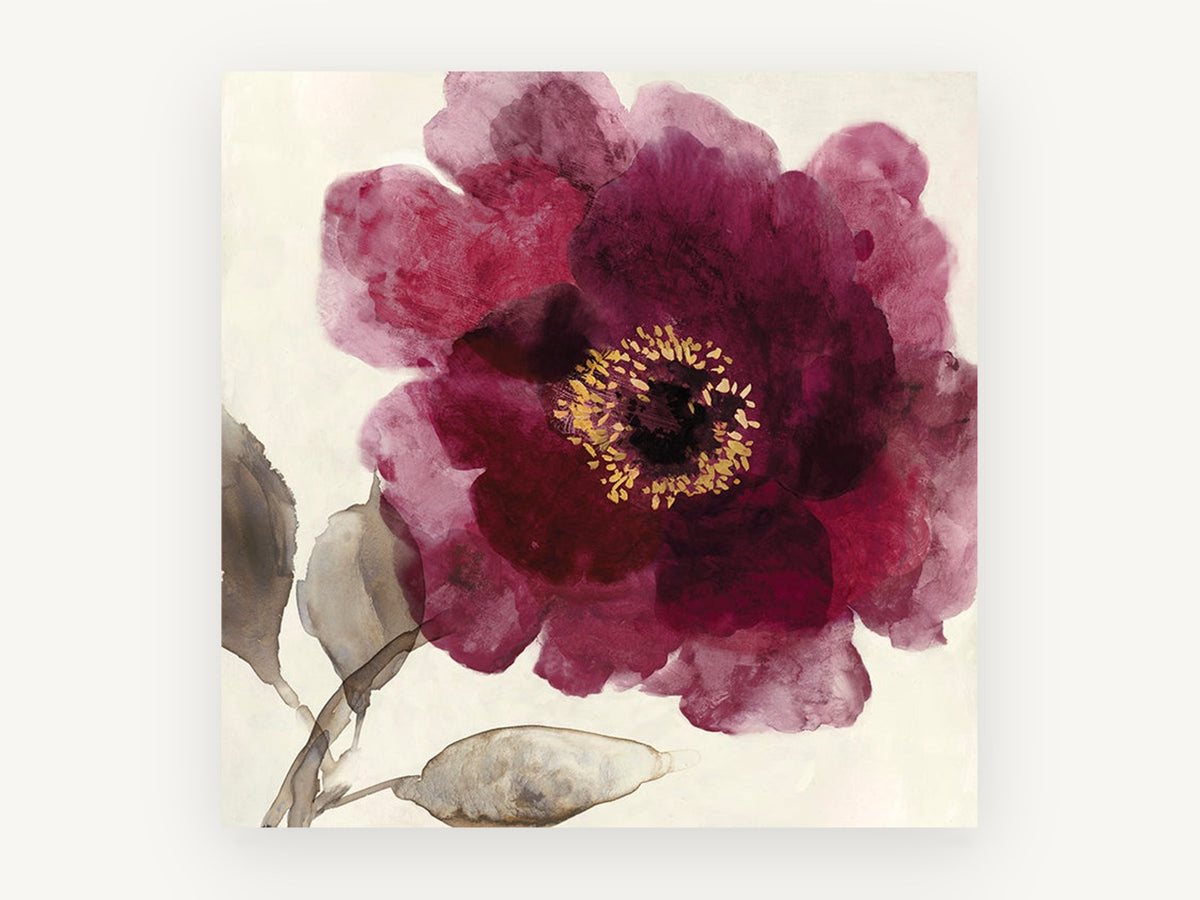 Burgundy Bloom Study, floral canvas wall art print, front view