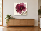 Plum Petal Whisper floral canvas print on the wall of a living room above a sideboard