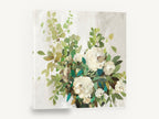 Cream Roses Teal Foliage, white rose bouquet floral painting, floral canvas wall art print ready to hang