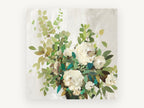 Cream Roses Teal Foliage, floral canvas wall art print, front view