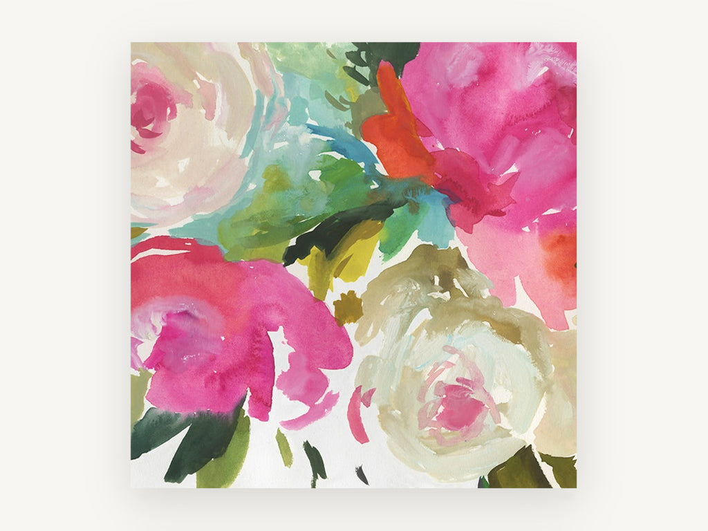 Bright Peony Bouquet, floral canvas wall art print, front view