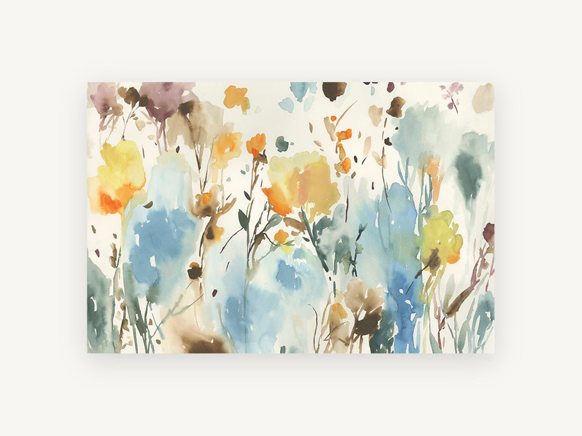 Loose Meadow Wash, floral canvas wall art print, front view