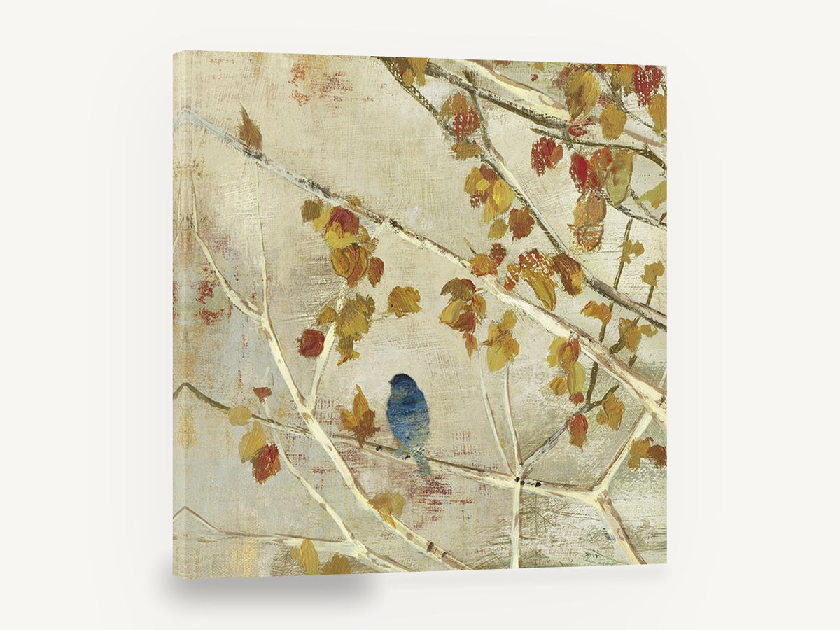 Blue Bird Autumn Branches, blue bird autumn branch painting, floral canvas wall art print ready to hang