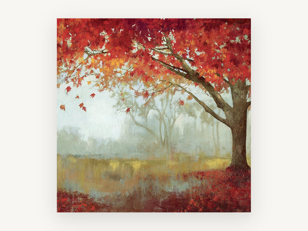 Crimson Maple Mist, floral canvas wall art print, front view