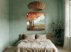 Autumn Maples in Mist floral canvas print on the wall of a bedroom