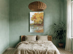 Golden Lakeside Maples floral canvas print on the wall of a bedroom