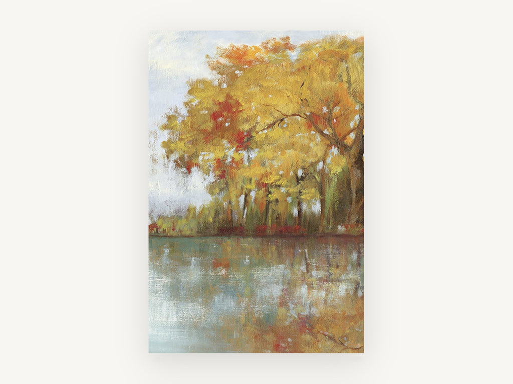 Golden Lakeside Maples, floral canvas wall art print, front view