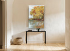 Golden Lakeside Maples floral canvas print on the wall of a hallway