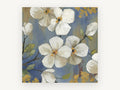 White Blossoms on Blue, floral canvas wall art print, front view