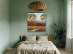 Crimson Treeline Creek landscape canvas print on the wall of a bedroom