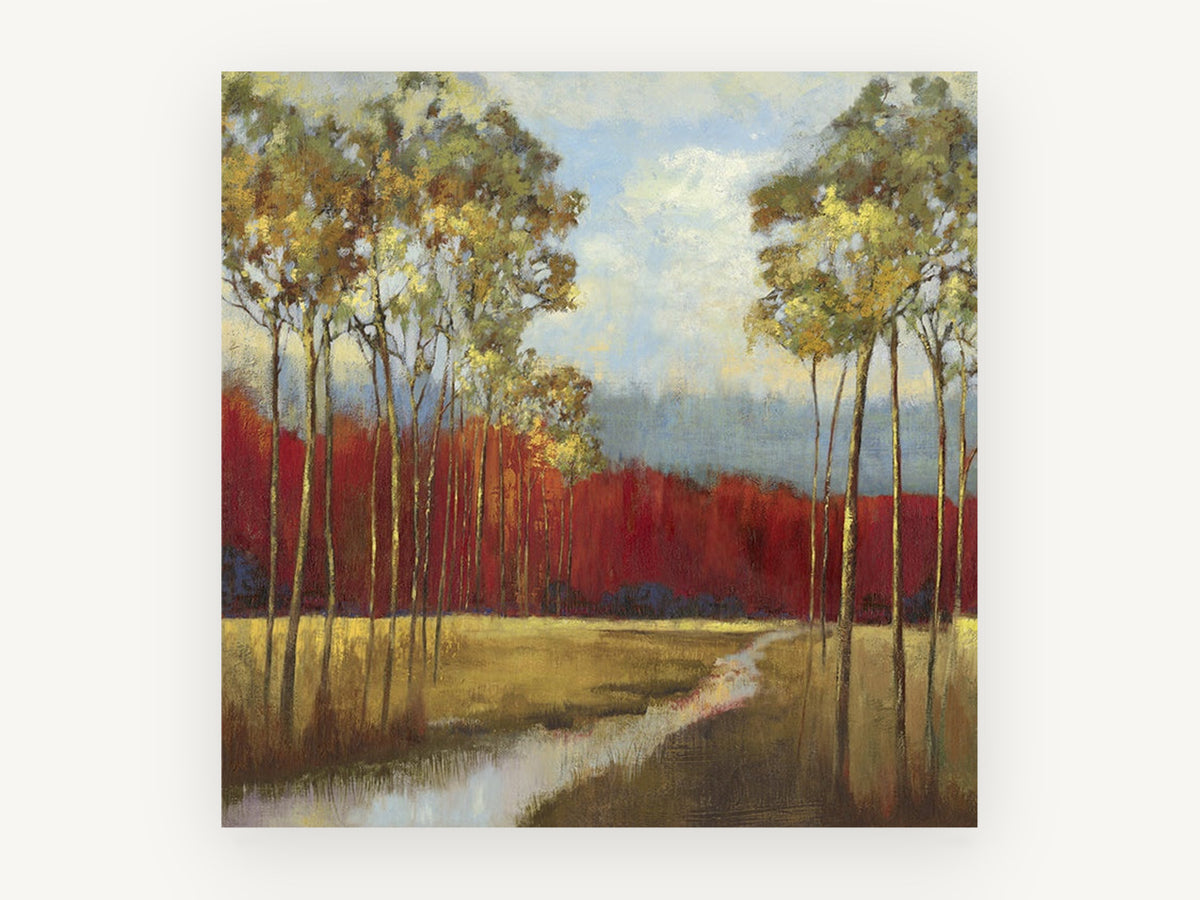 Crimson Grove Meadow, floral canvas wall art print, front view