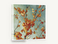 Autumn Blossom Branches, orange blossom branches teal painting, floral canvas wall art print ready to hang