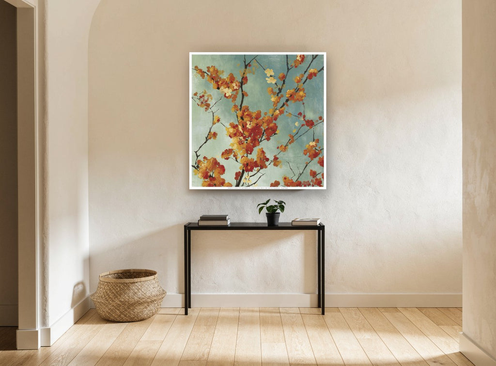 Autumn Blossom Branches floral canvas print on the wall of a hallway
