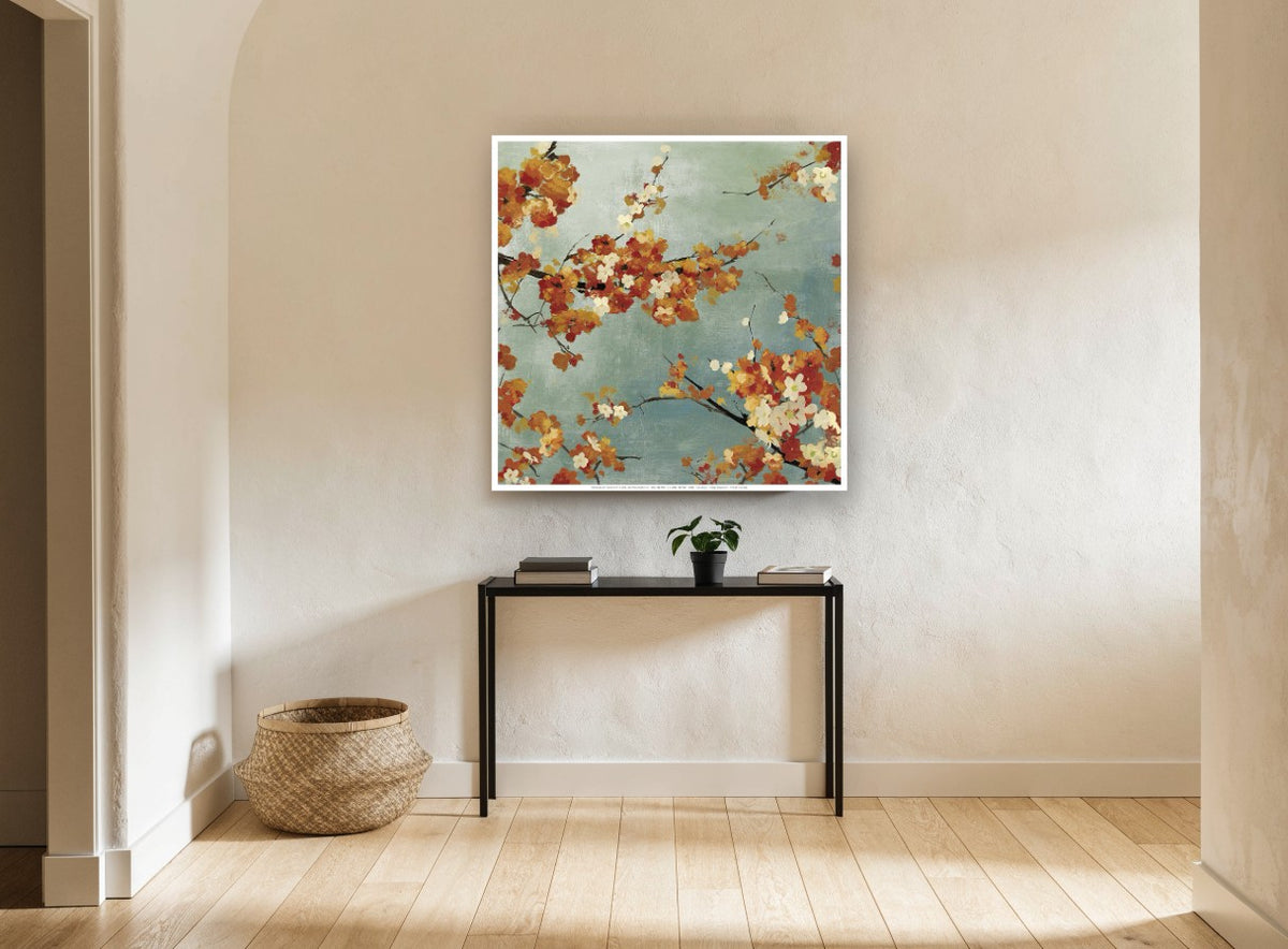 Autumn Blossom Sky floral canvas print on the wall of a hallway
