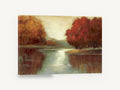 Autumn Lake Reflections, autumn trees lake reflection landscape, floral canvas wall art print ready to hang