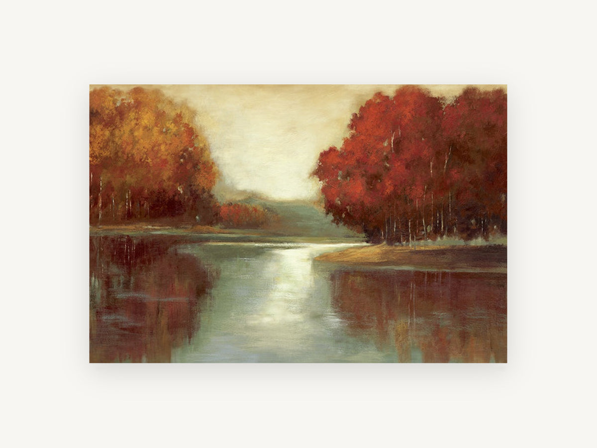Autumn Lake Reflections, floral canvas wall art print, front view
