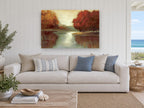 Autumn Lake Reflections floral canvas print on the wall of a beach house living room