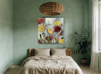 Meadow Blooms in Crimson floral canvas print on the wall of a bedroom