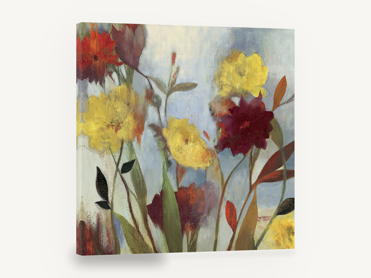 Meadow Blooms in Crimson, yellow and red wildflowers painting, floral canvas wall art print ready to hang