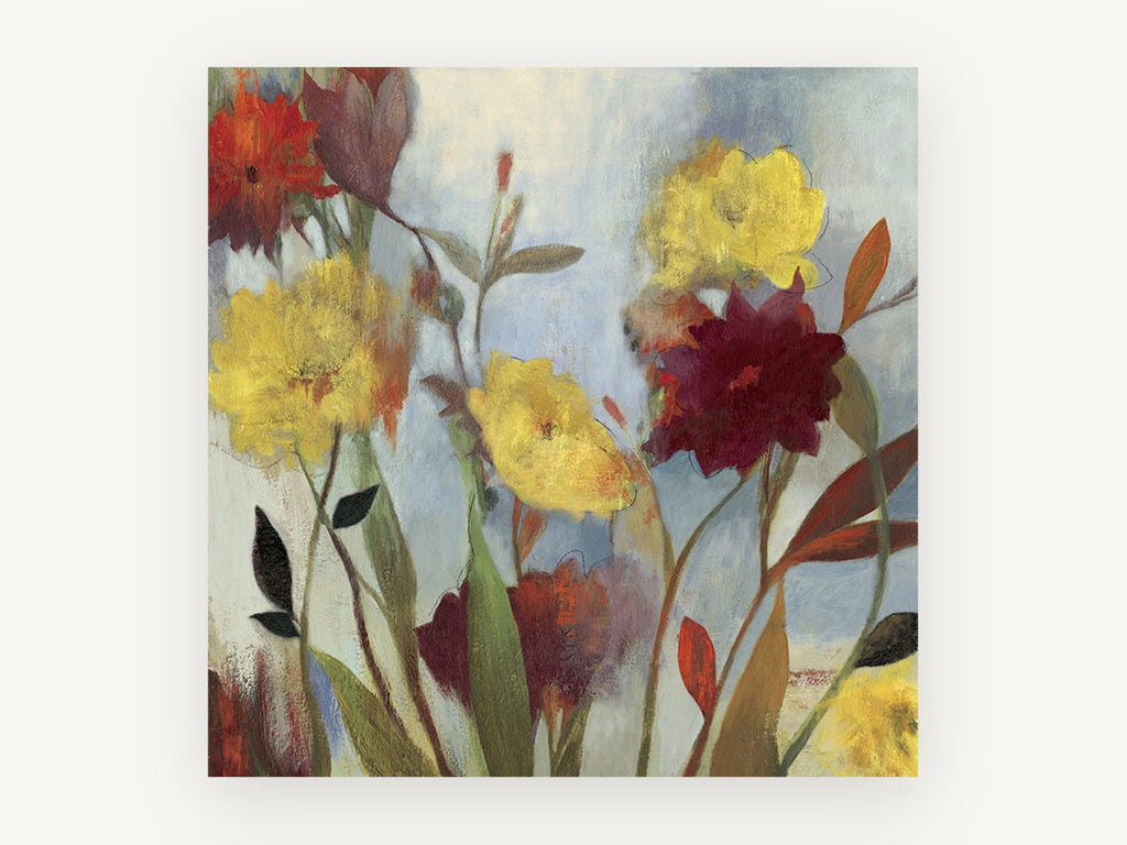 Meadow Blooms in Crimson, floral canvas wall art print, front view